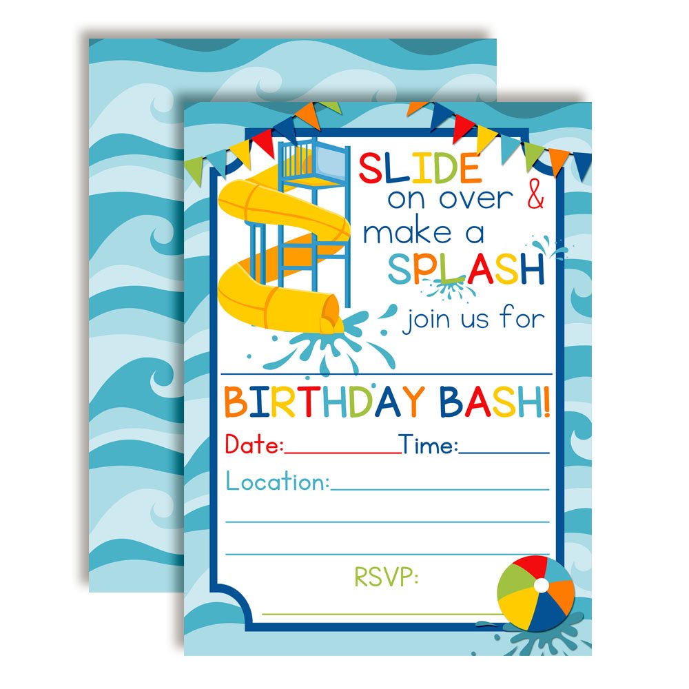 その他 Invitation Waterslide Summer Fun Birthday Party Invitations for Boys