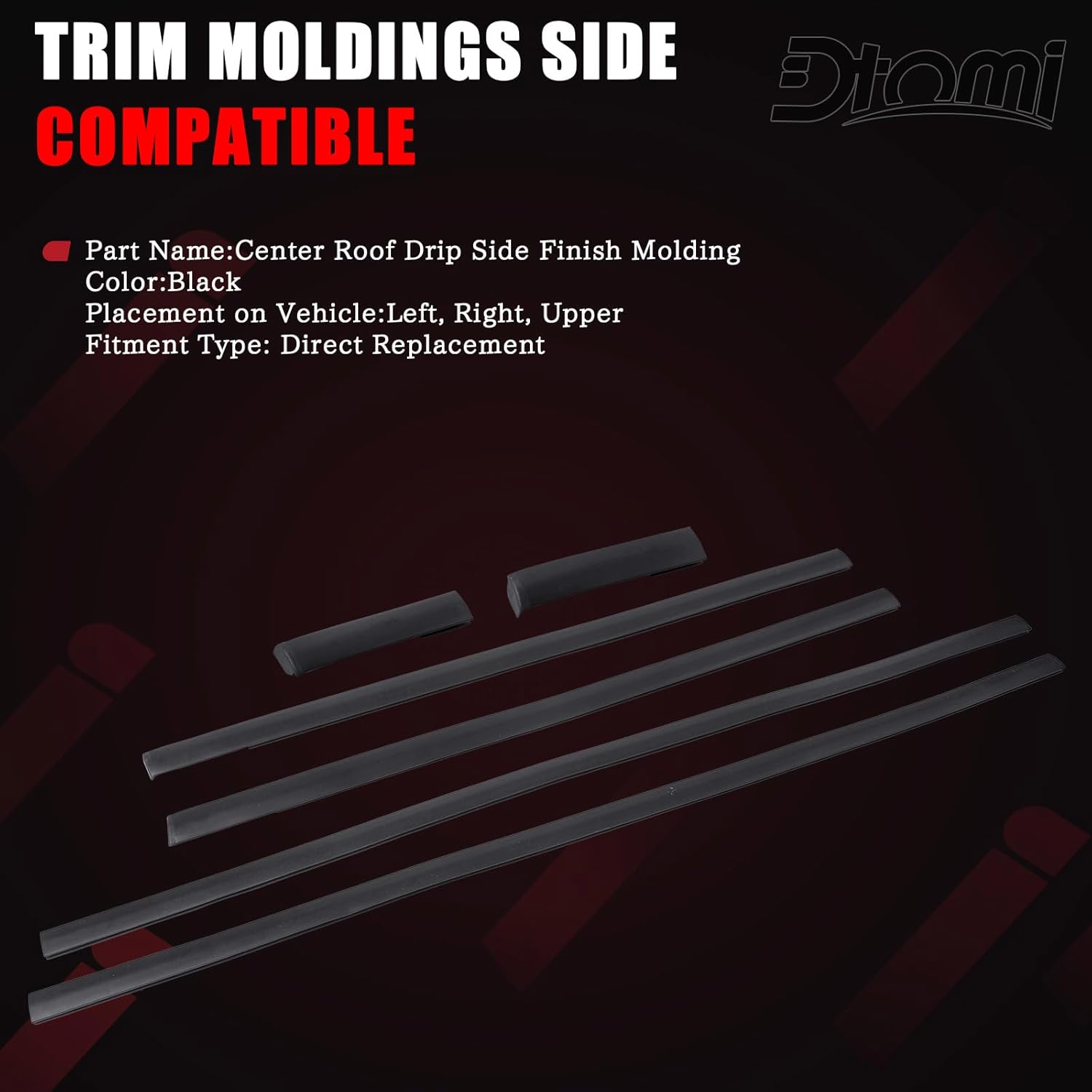 Roof Drip Side Finish Trim Molding Left & Right Side Compatible with Toyota Vehicle Highlander & Highlander Hybrid 2008 2009 2010 2011 2012 2013 Replaces# 75555-48061 75555-48060