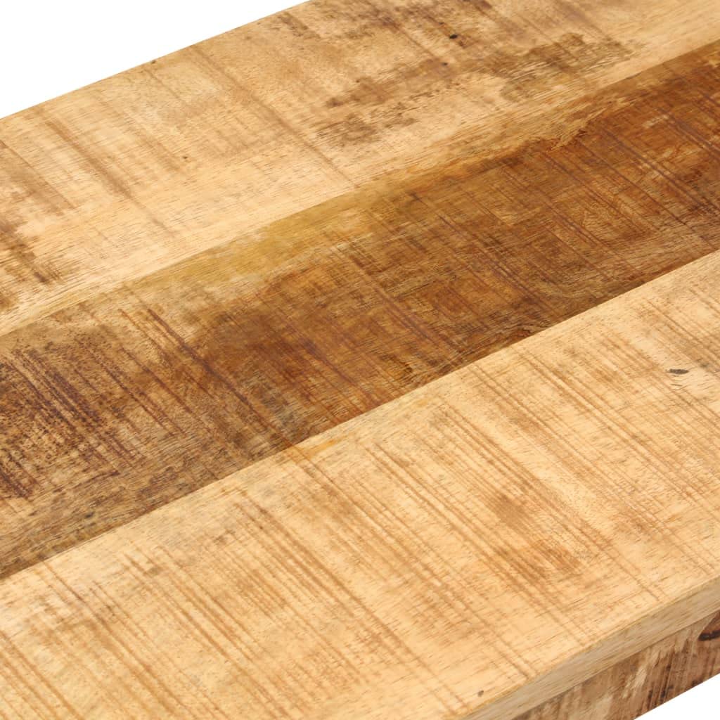 Ławka do siedzenia 160 cm, szorstkie lite drewno mango i stal, ławka do przedpokoju ze stabilnymi, malowanymi proszkowo nogami, naturalny rysunek słojów, idealna do korytarza, garderoby i