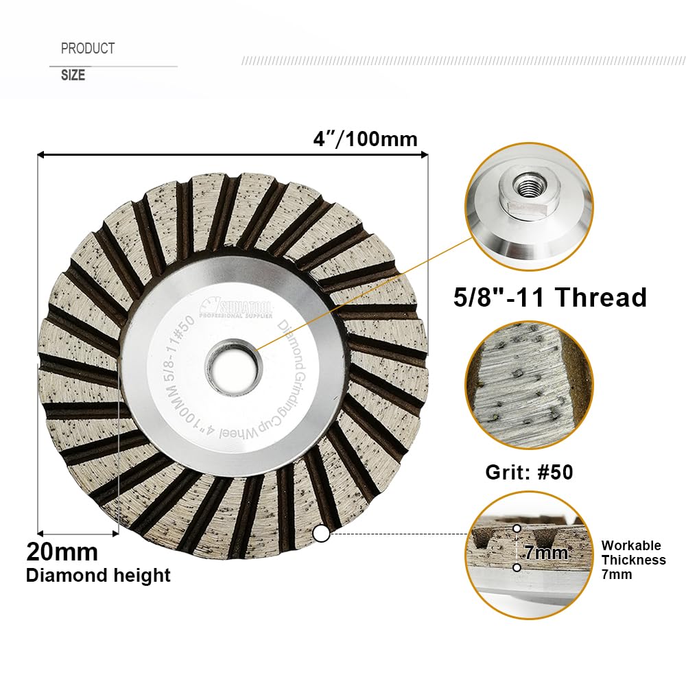 Lot De 3 Meules Diamant Turbo Cup 4 Pouces – Béton, Maçonnerie – Filetage 5/8-11 – DPT