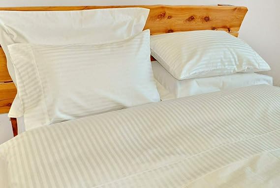 Extra Deep Pocket Sheets 4 Piece Sheet Set 600 Thread Count Bed Sheets Set -Super Deep Bed Sheets fits 18 to 24 Mattress Hotel Ultra Deep Bed Sheets 4 PCs (California King,Ivory Stripe)