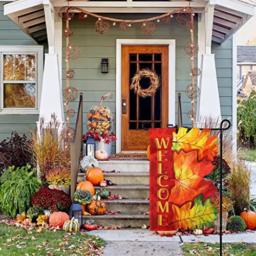 3D Welcome Fall Garden Flag, Esttop 12.5X18 Inch Vertical Double Sided Applique Maple Yard Flag, Fall Decorations For Home, Farmhouse Rustic Outdoor Fall Decor #TOP5