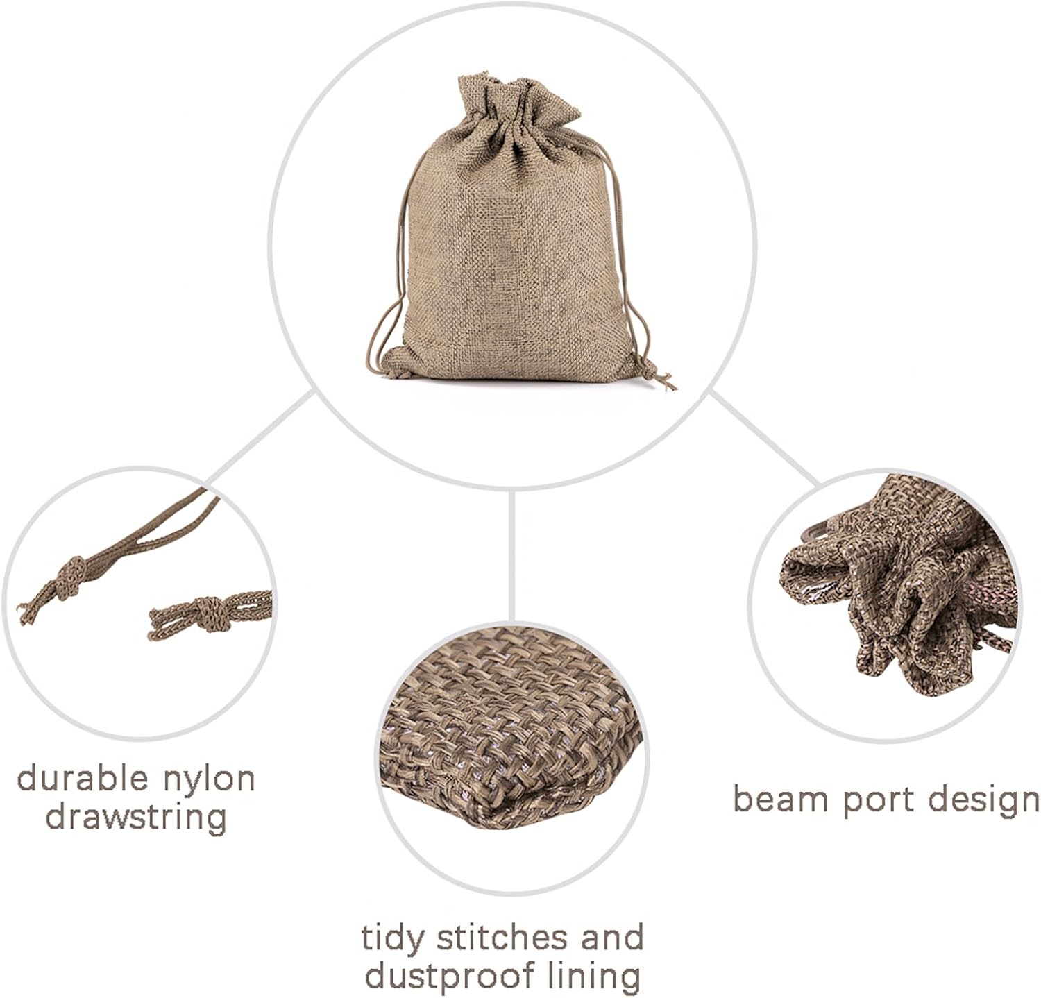 TopTie Custom Large Burlap Drawstring Bags 6 X 8 Inch / 50 PCS, Gift Wrap Bag with Logo Printed, Storage Bag Party Favor Bags