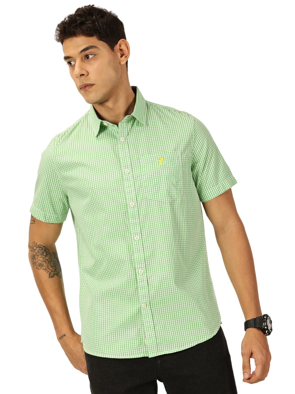 thomas scott Men's | Checks | Half Sleeve | Slim Fit | 100% Cotton | Single Pocket | Spread Collar | Casual Shirt-picture-50