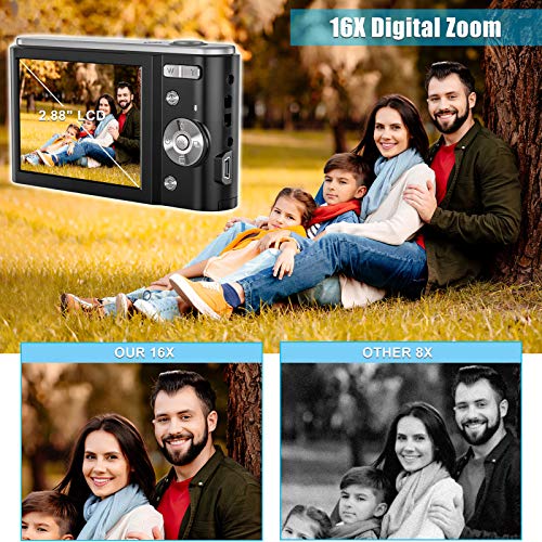 44MP Small Digital Camera for Photography Beginners, 2.7K Vlogging Camera 2.88" IPS 16X Digital Zoom Point and Shoot Camera for Kids Teens Christmas,Thanksgiving Days,Birthdays Gift (Black)
