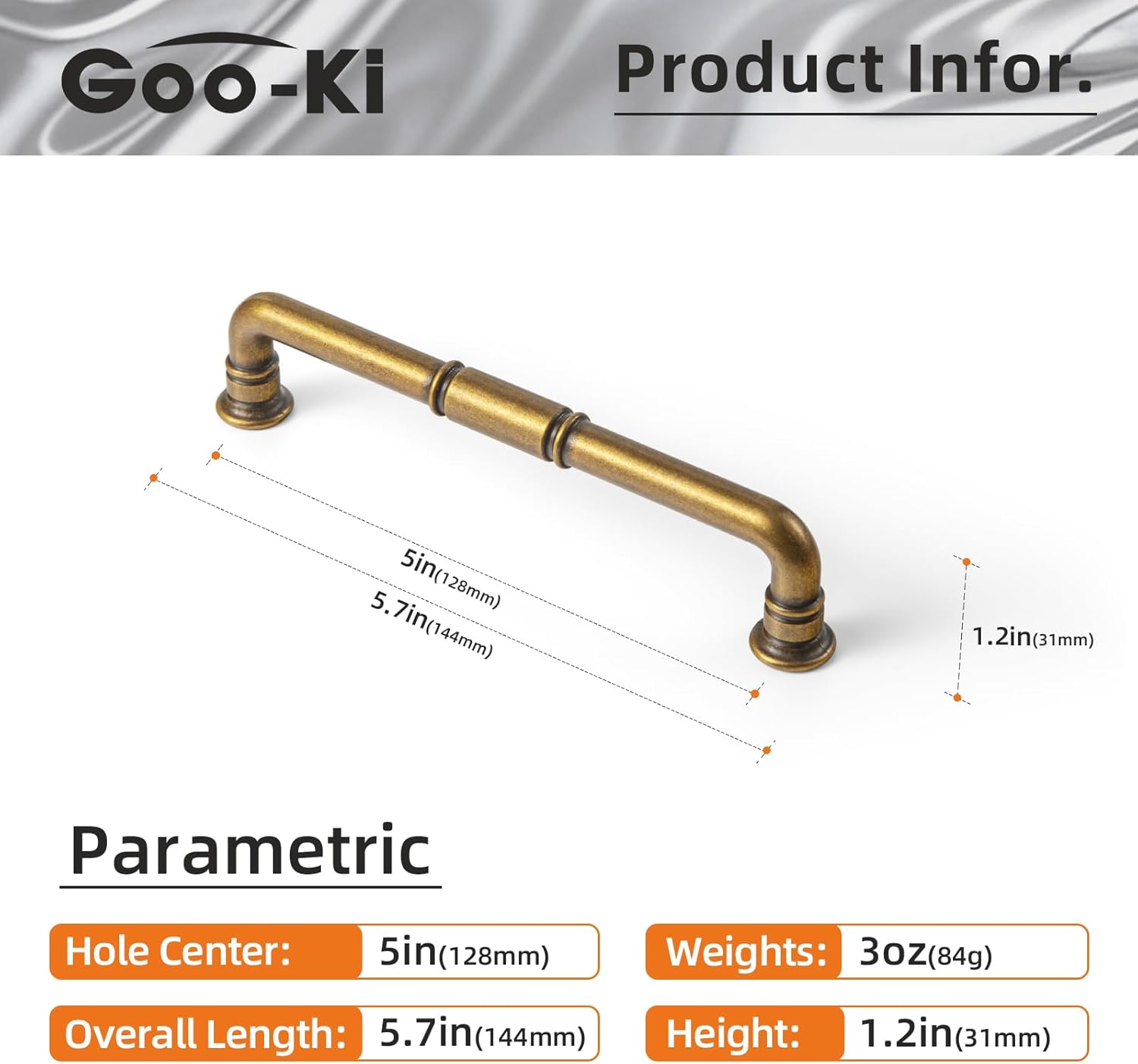 Goo-Ki 6 Pack Antqiue Brass Cabinet Pulls Kitchen Drawer Pulls Cabinet Hardware, 5.04" c-c Vintage Brass Zinc Alloy Bar Cabinet Handles