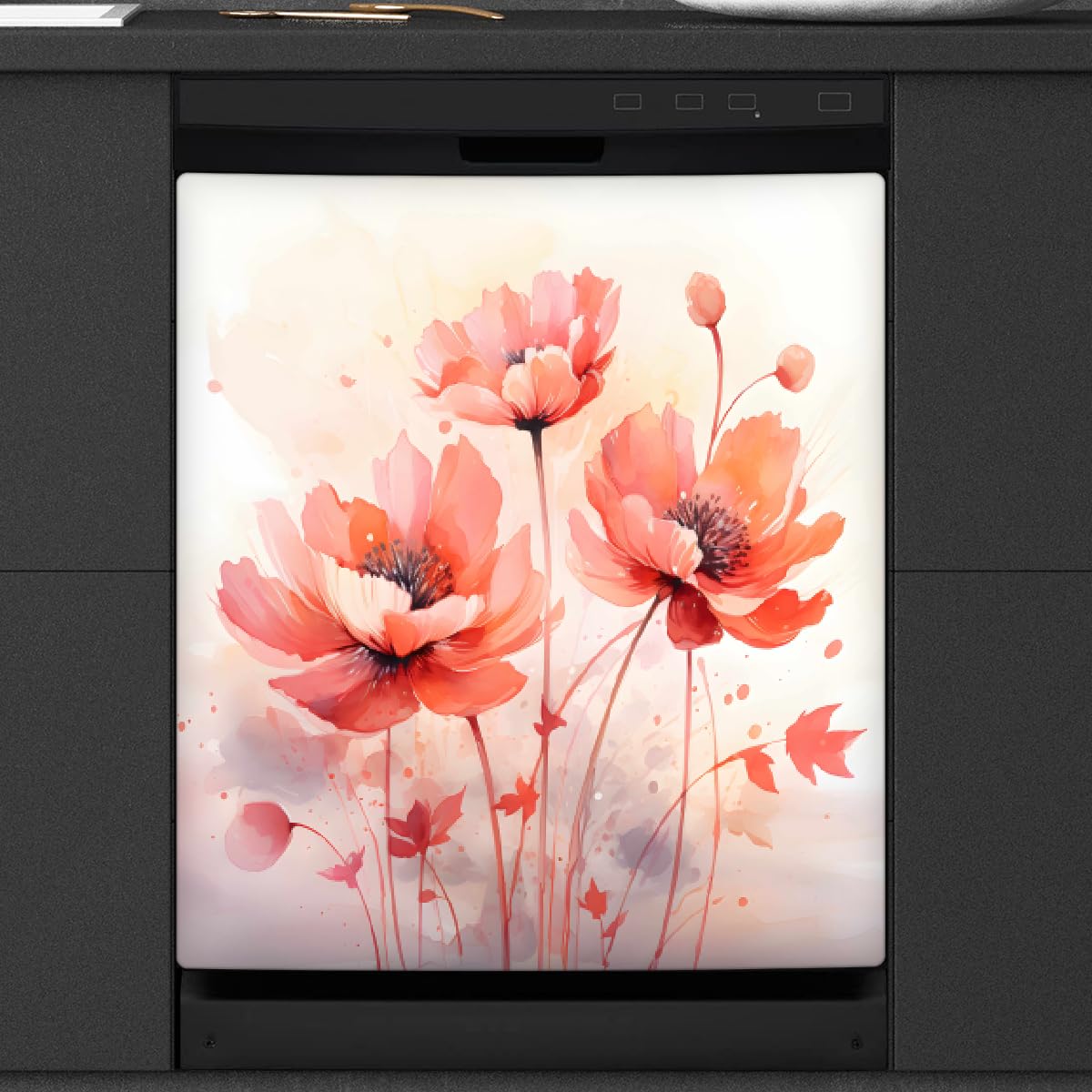 Sticker frigo magnétique fleurs roses pour embellir votre cuisine ouverte