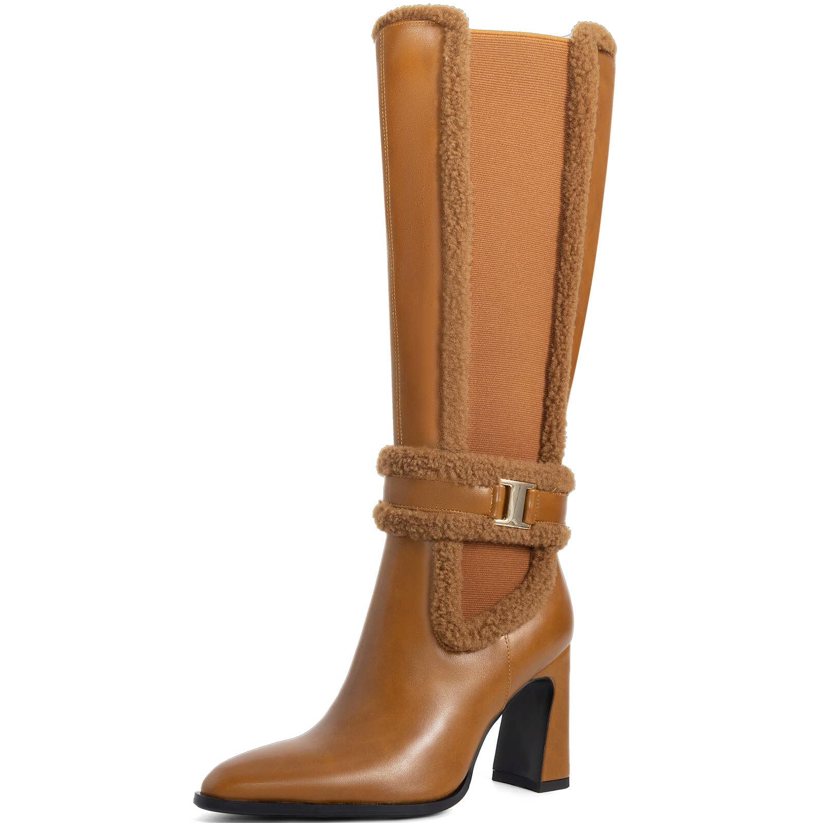 Knee High Long Boots for Women Chunky Block High Heels Pointed Toe Winter Snow Riding Boot Pull On