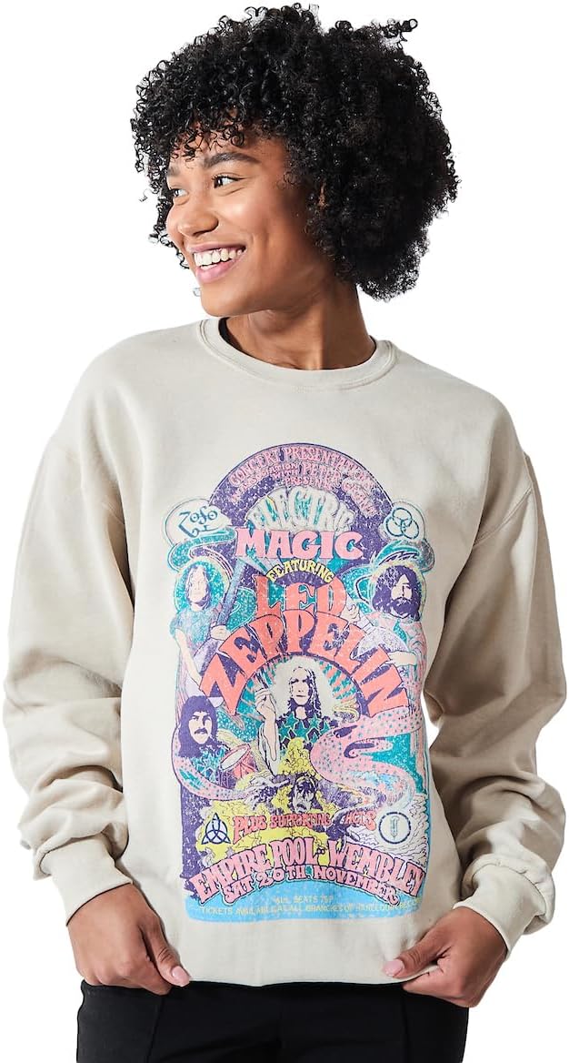 Bioworld Led Zeppelin Electric Magic Distressed Poster Art Women's Sand Crew Neck Long Sleeve Sweatshirt - Image 2