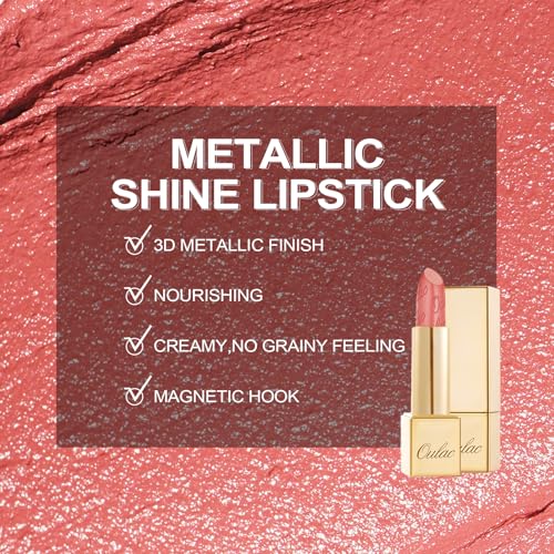 OULAC Glow Metallic Shine Orange Lipstick, Coral High Impact Lipcolor, Lightweight Soft and Ultra Hydrating, Long Lasting - Image 4
