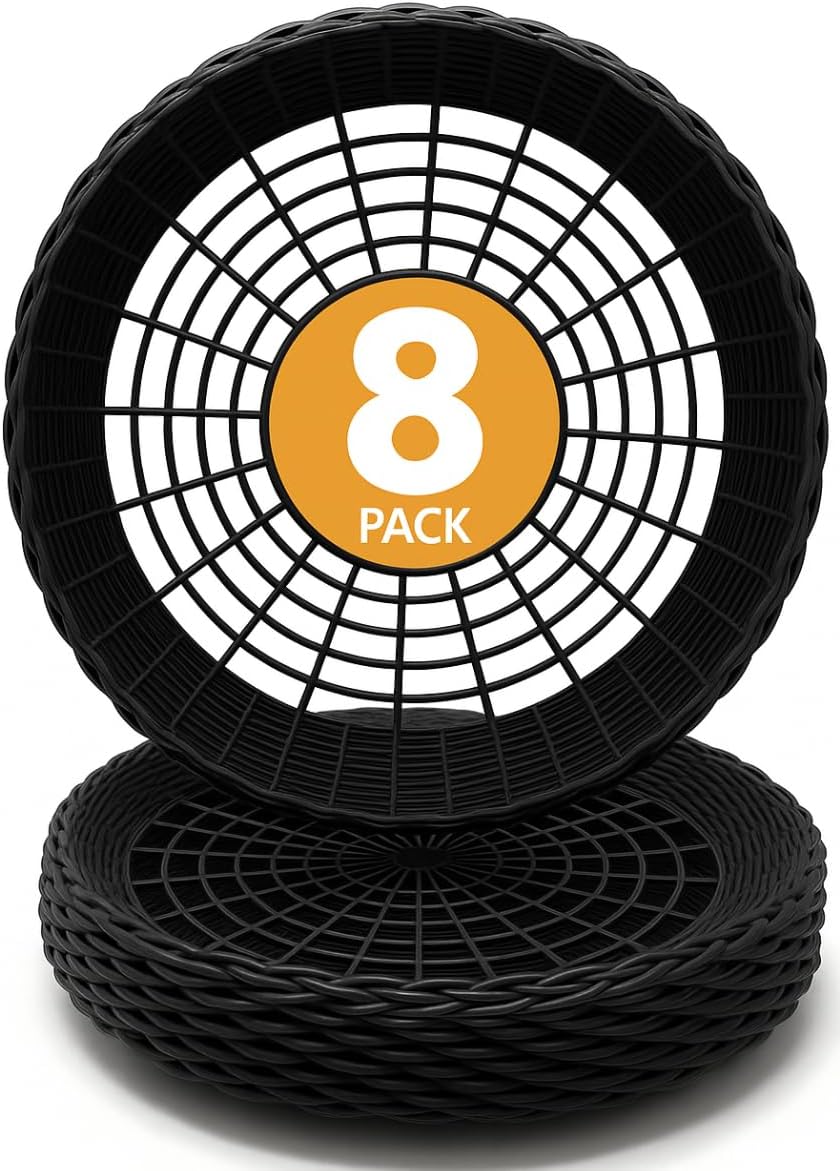 Maryland Plastics 9" Paper Plate Holders – 8-pack, USA Made, Reusable Heavy-Duty Wicker-Style Holders, Dishwasher-Safe, Perfect for Parties & Picnics (Black)
