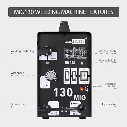 Miniatura 2 de VIVOHOME MIG Welder 130 Flux Core Wire Máquina de soldadura de alimentación automática portátil sin gas 110V DIY Soldador casero con máscara gratis