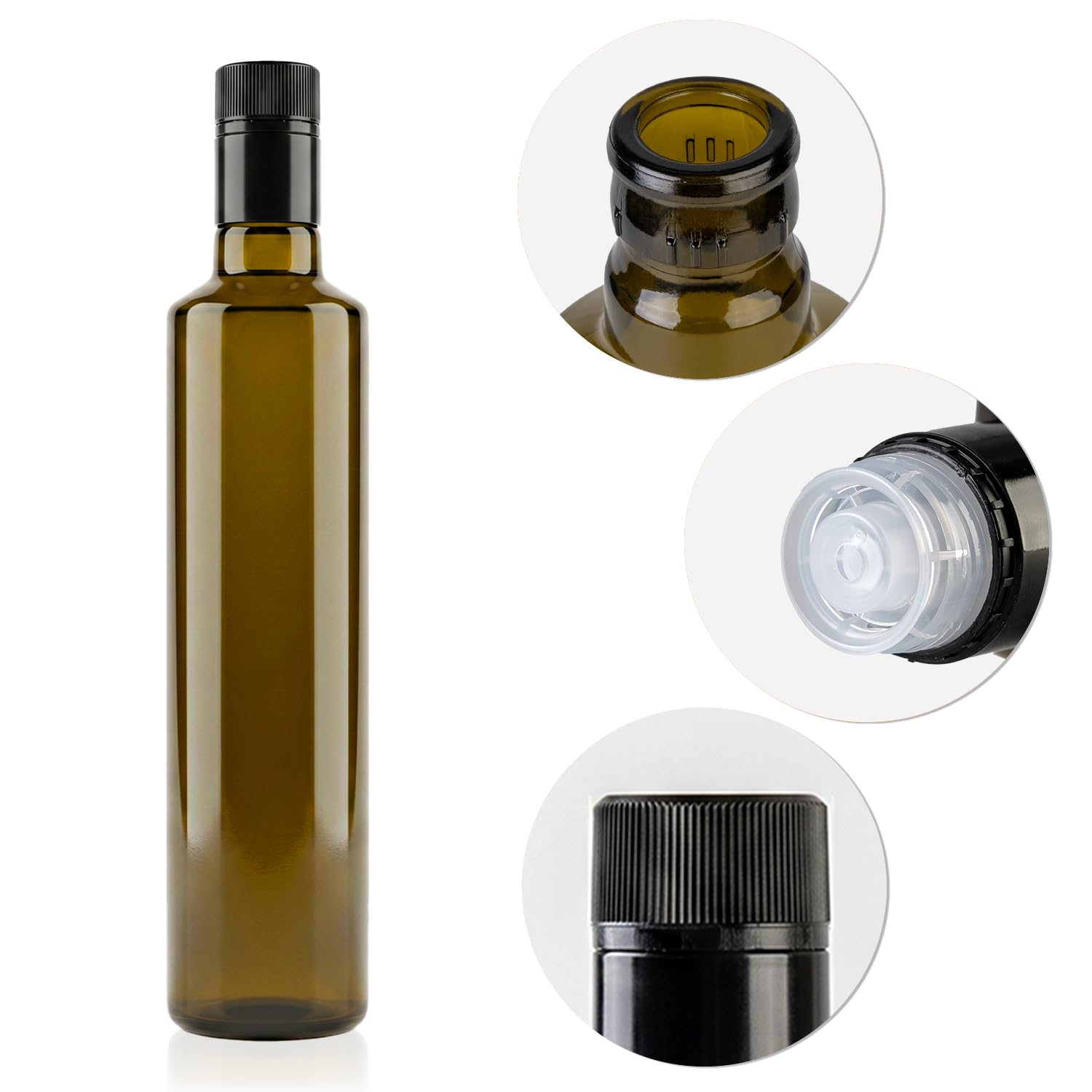 Szklane butelki 500 ml Dorica – oliwkowa zieleń, na olej, ocet i oliwę z oliwek, z dozownikiem – idealne do kuchni, gastronomii i zapasów (40 szt.)