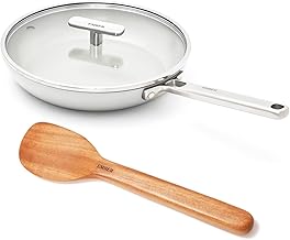 Ember Cookware Arcilla Ceramic Non-Stick Egg Pan 20cm | ISI Certified | Glass Lid | Stainless Steel Handle | 1x Spatula | Induction Safe | Non Toxic Small Fry Pan | PFAS & PTFE Free |Capri Series|Grey