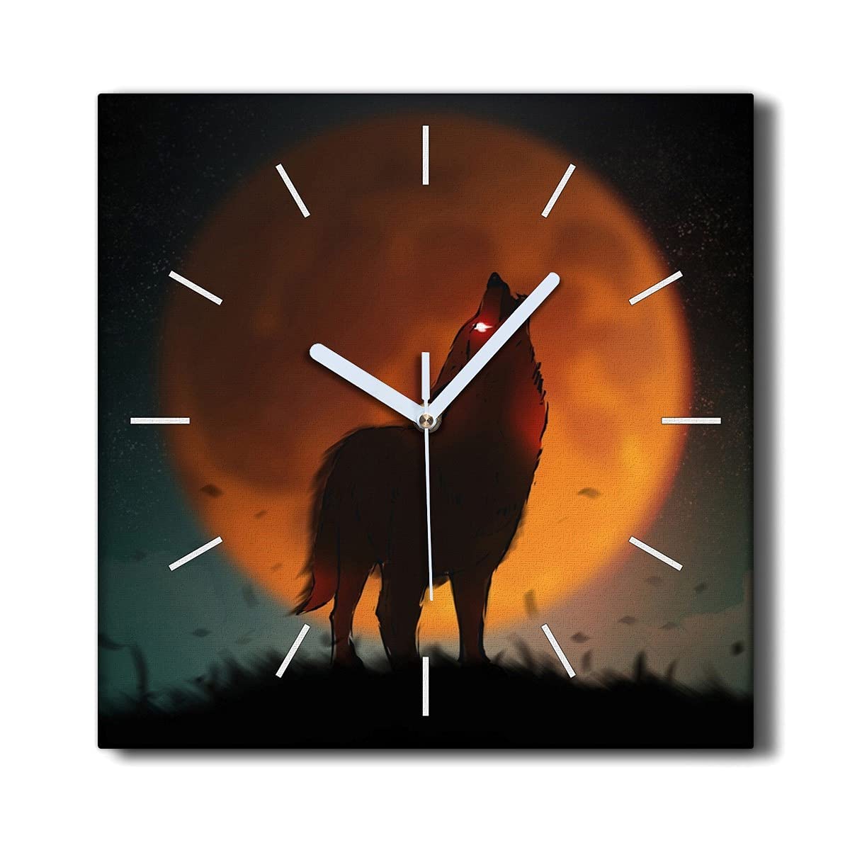 Horloge murale sur toile de qualité Coloray loup ciel lune 30x30cm salon