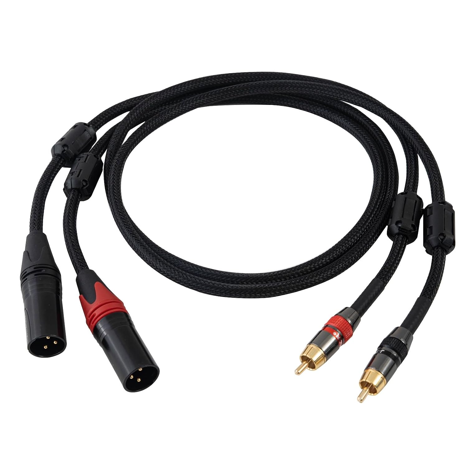 Professional Dual XLR to RCA Audio Cable, Black with Red Accents, Gold-Plated Connectors, Braided Shield, Heavy-Duty (196, Inches)