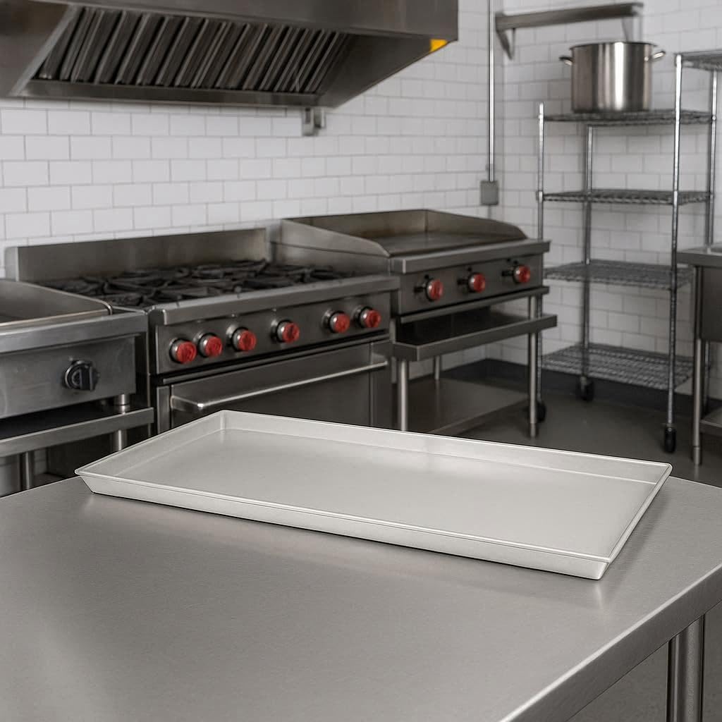 Bandeja rectangular en aluminio alimentario 37x72 cm - altura del borde 3 cm.