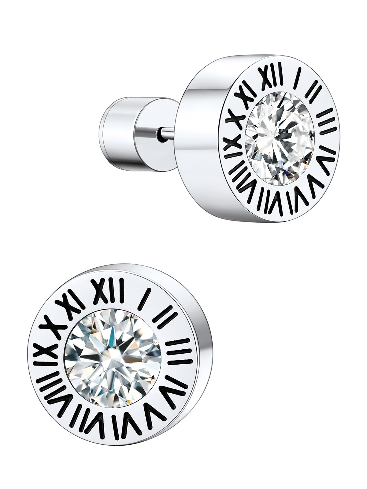 Supcare Pendientes para Hombres Mujeres Pendientes de Números Romanos con Piedra de Nacimiento de Acero Inoxidable Vikingo Aros Stud Pendiente Punk Ear Piercing Joyería del oído