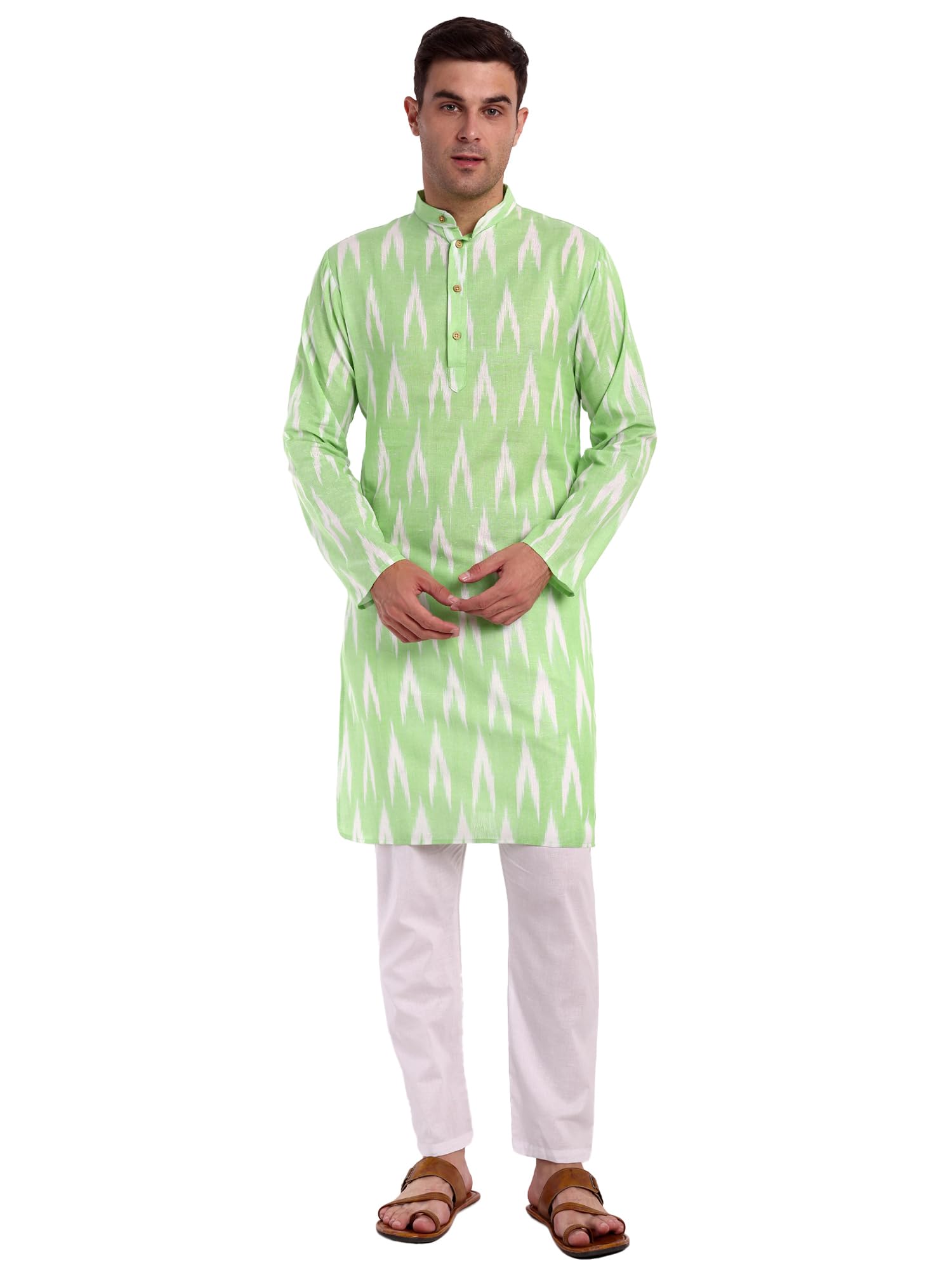 SKAVIJ Herren Ikat Kurta Pyjama Set – Langarm Indisches Outfit aus Baumwolle – Traditionelle Tunika mit Hose für Feste & Alltag