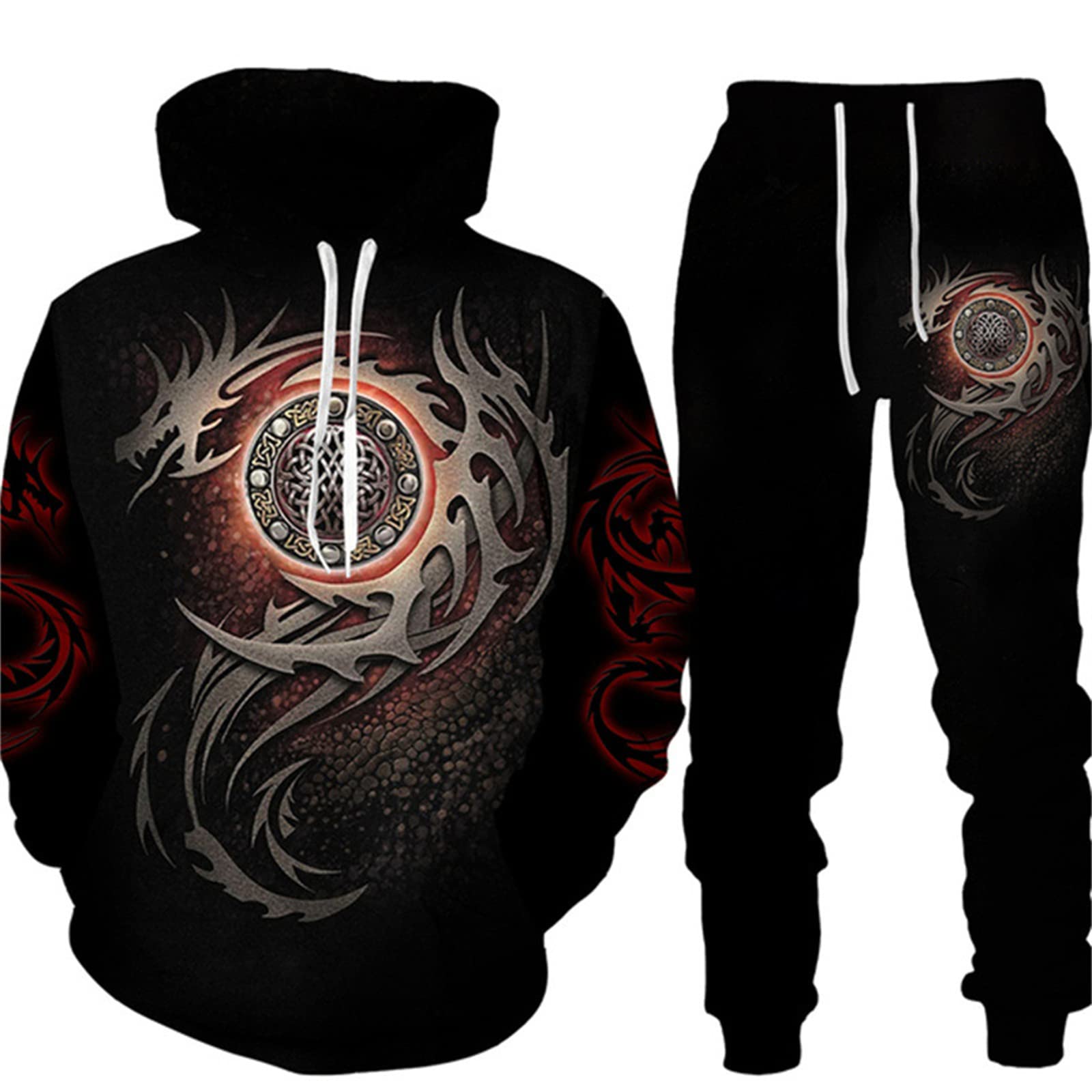 Xintayel Men's # 1 Tracksuit Two Piece Set For Viking Dragon 3D Printed Hoodie And Joggers Pants Set Hip Hop Casual Sportswear Set