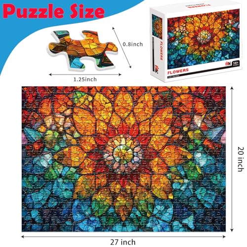 Rompecabezas de Vidrieras 'Flower of Life' para Adultos, 1000 Piezas, Desafío Extremadamente Difícil, Rompecabezas Mosaico Colorido de 70 x 50 cm miniatura 4