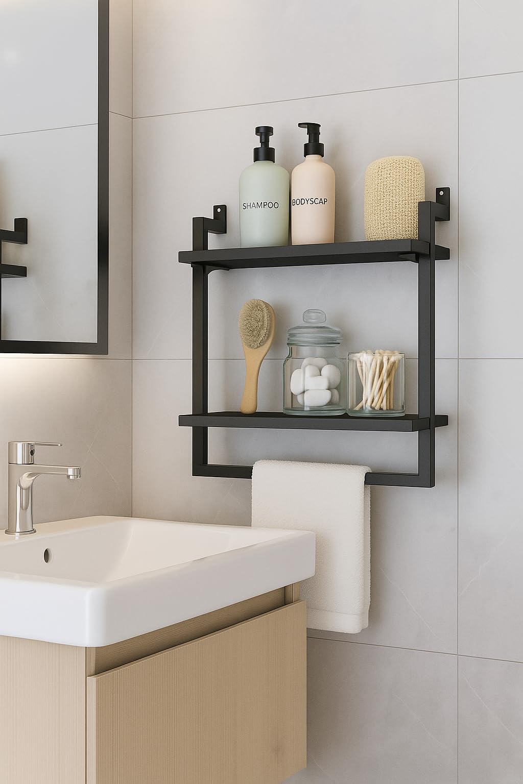 40x20 cm Banyo Rafı, Duvara Monte Havluluk, 2 Katlı Dekoratif…