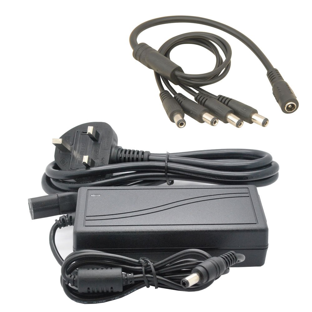 JnDee™ 12V AC/DC 6A 72W Power Supply Adapter Transformer with 1->4 DC Jack Splitter ## Great for Powering LED Strip and CCTV ## (12V 6A)