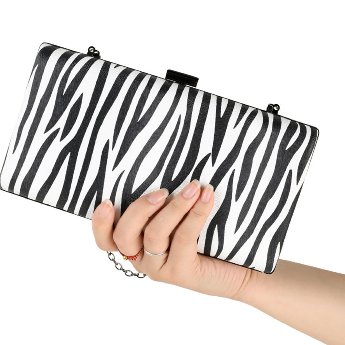 ifundom Bolso de Mano Almacenamiento Personal Estampado de Rayas de Cebra para Mujer Negro, Elegante y Práctico de Pu para Fiesta