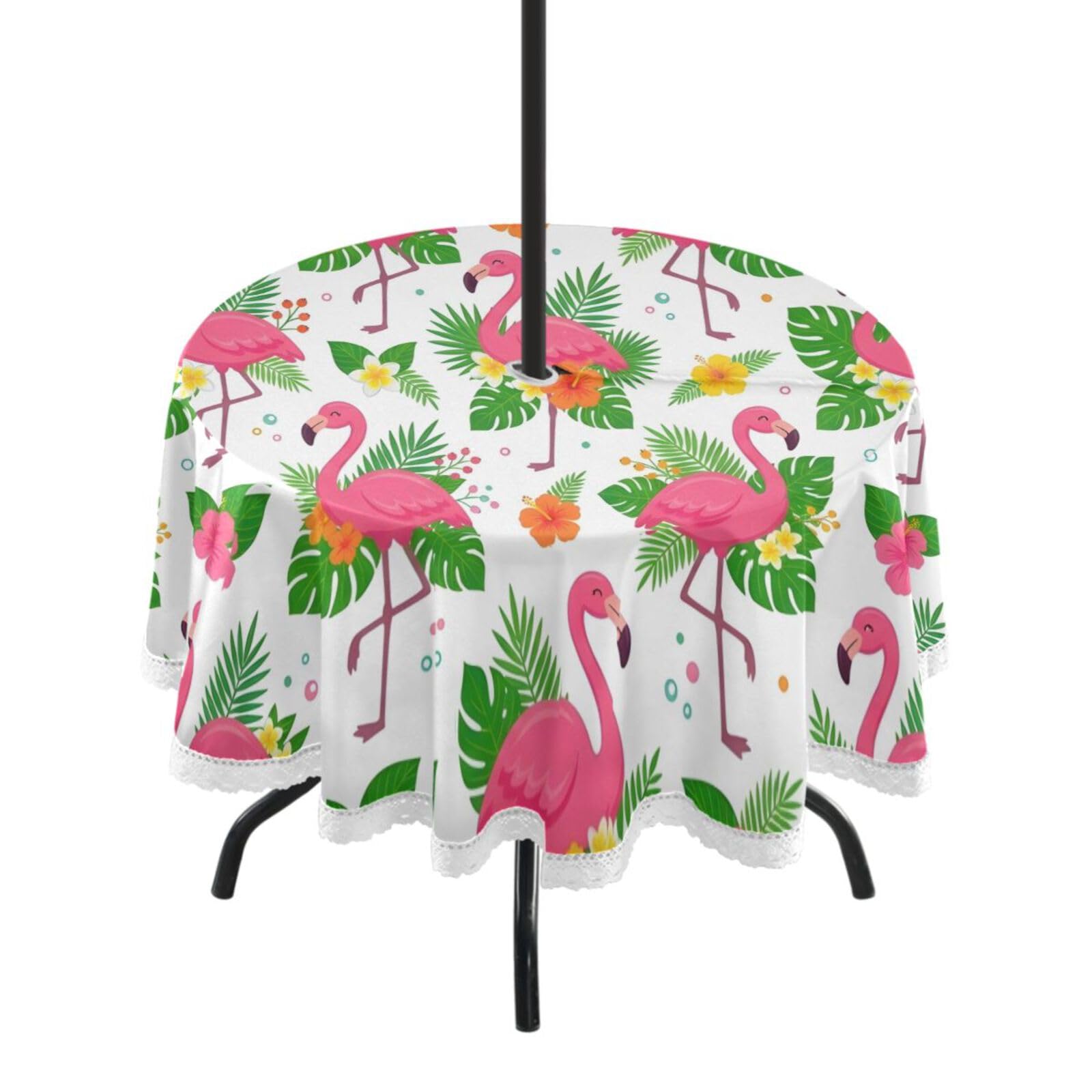 Ttgoth Flamingo Outdoor Table Cloth 152 cm Water Stain & Resistan Tablecloth Wipeable Table Cover with Parasol Hole & Zipper for Garden Patio Party Picnic