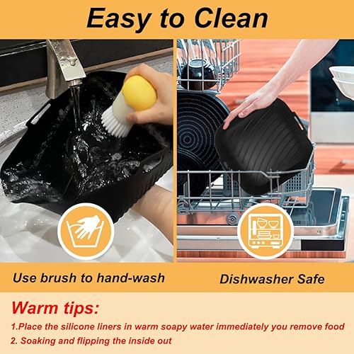 Miniatura 6 de BYKITCHEN Forros cuadrados de silicona para freidora de aire de 9 pulgadas para 5.5 a 9 cuartos de galón, juego de 2, forros de inserción de bandeja