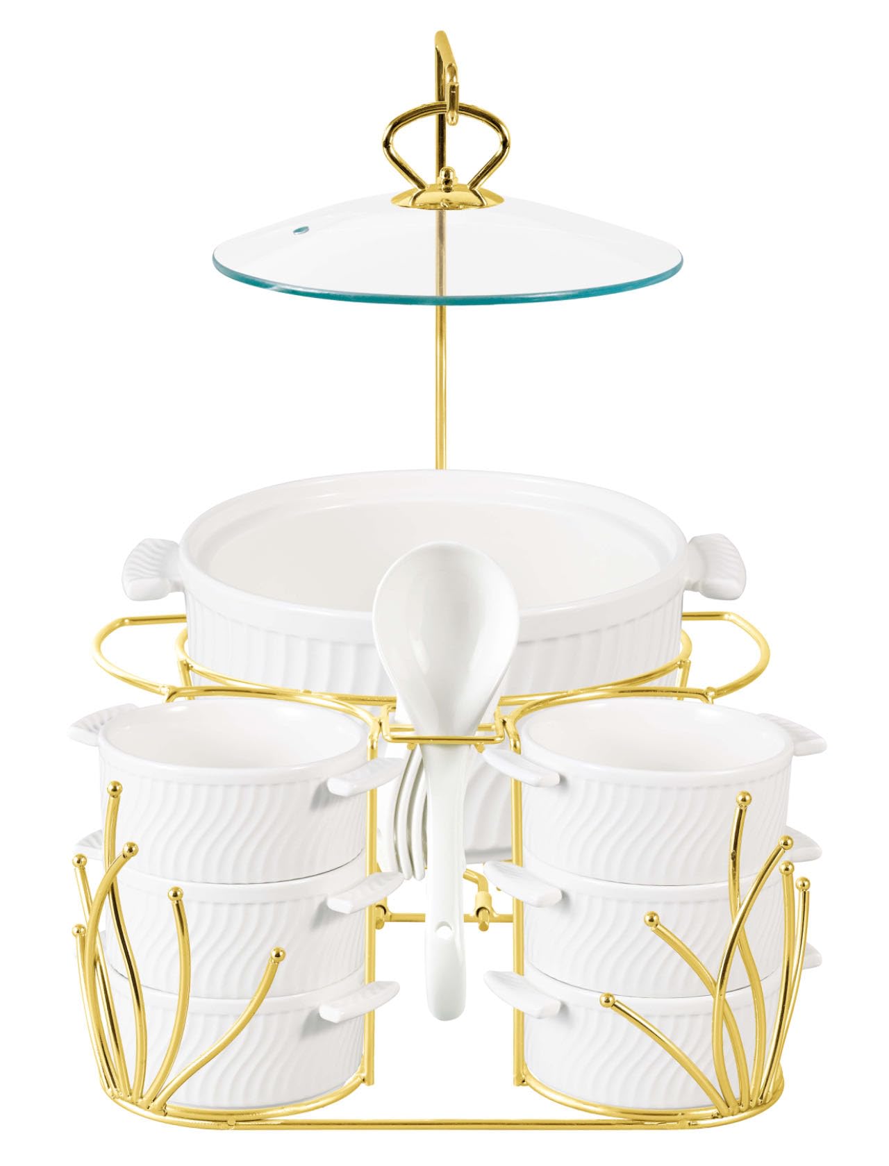 Bone China Shallow Porcelain 16-Piece Soup Set - White and Gold Elegance - CX1828-A-G