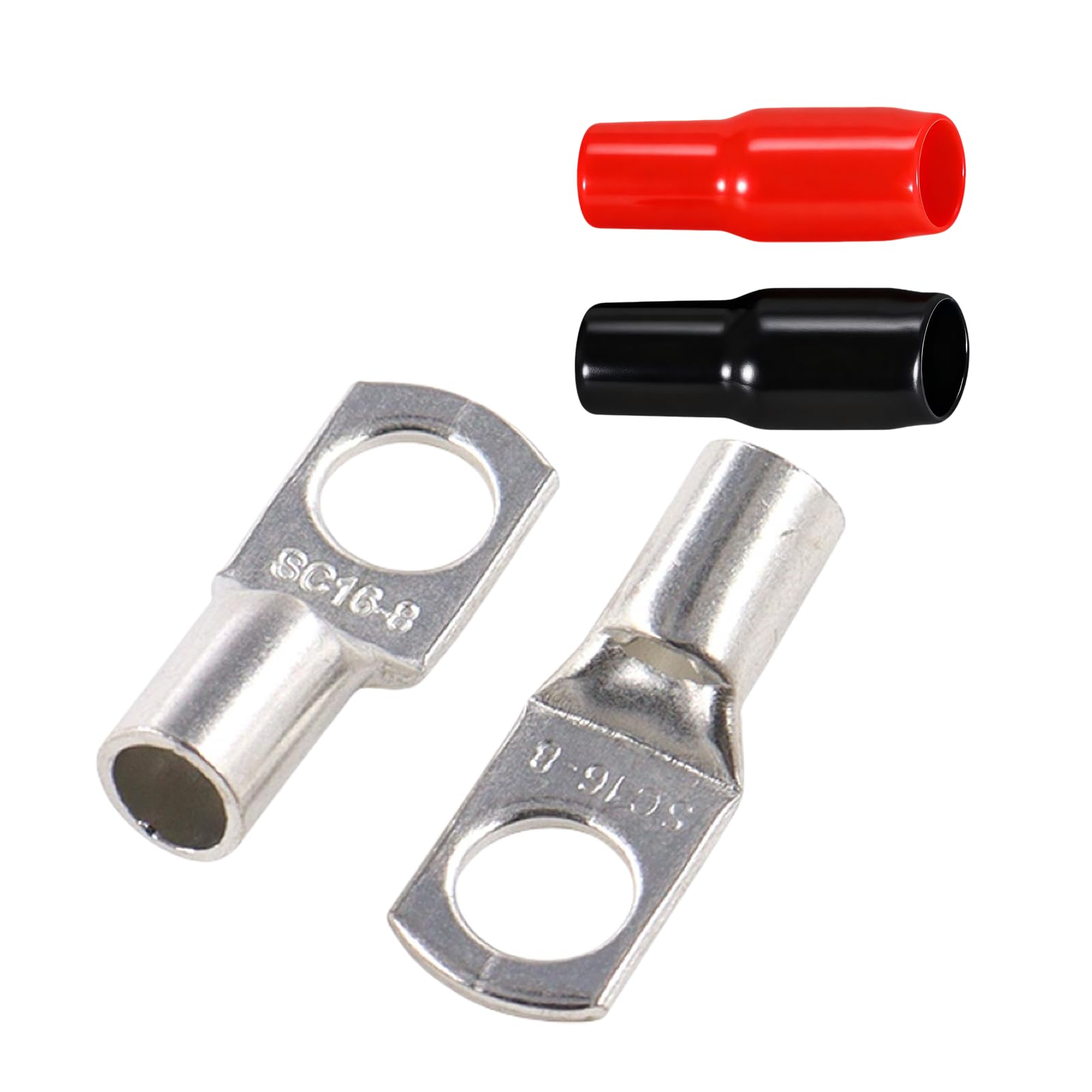 Joyelec Sc16-8H 16Set Sc16-8 Tinned Copper 16Mm² Cable Lugs M8 Battery Sc Bolt Hole Ring Crimp Terminals Connectors For Electric, Auto, Boat, Car,Battery Cable Ends Lugs, With Insulating Covers