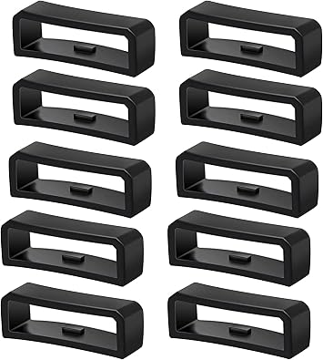 10Pcs 22mm Watch Band Holder Loop, Silicone Watch Strap Replacement Rubber Fastener Rings Band Keeper, Compatible with Garmin Smart Watch Wristband, Black