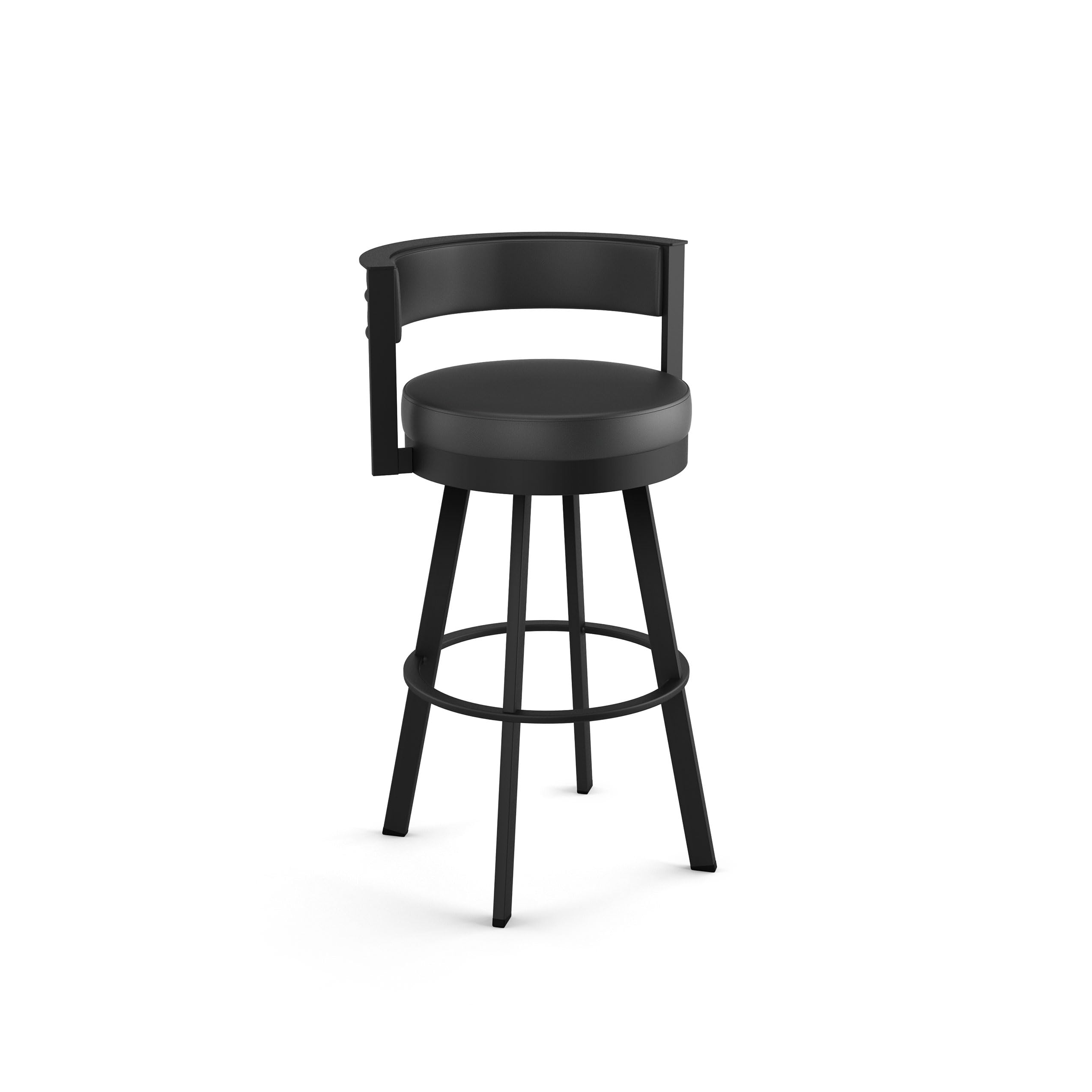 Amisco Browser 26" Swivel Counter Height Barstool, Upholstered Stool with Back Footrest and Metal Legs for Kitchen Island or Bar - Charcoal Black & Brown Faux Leather/Black Metal