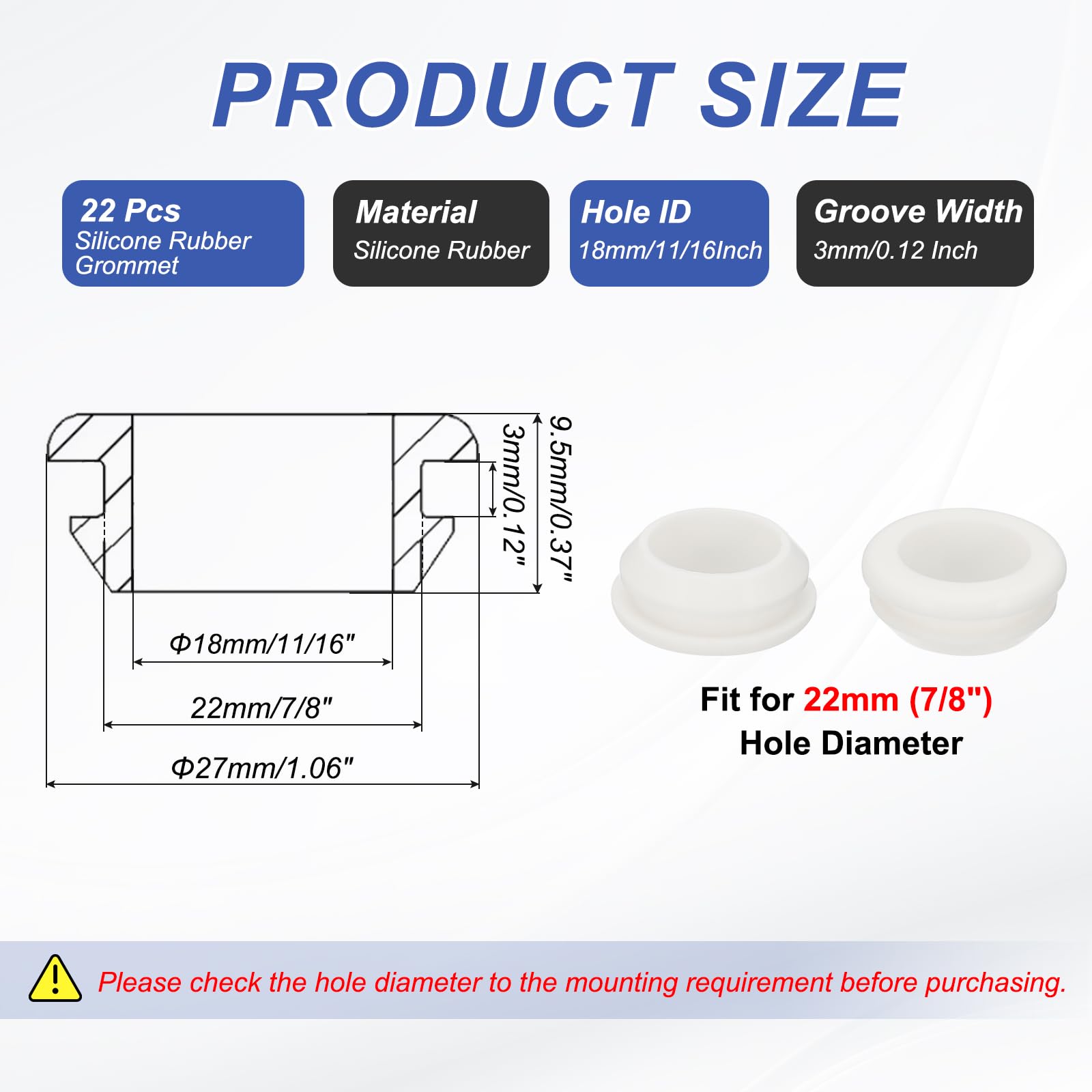 PATIKIL Silicone Rubber Grommets, 22 Pcs 7/8"(22mm) Drill Hole - Image 2