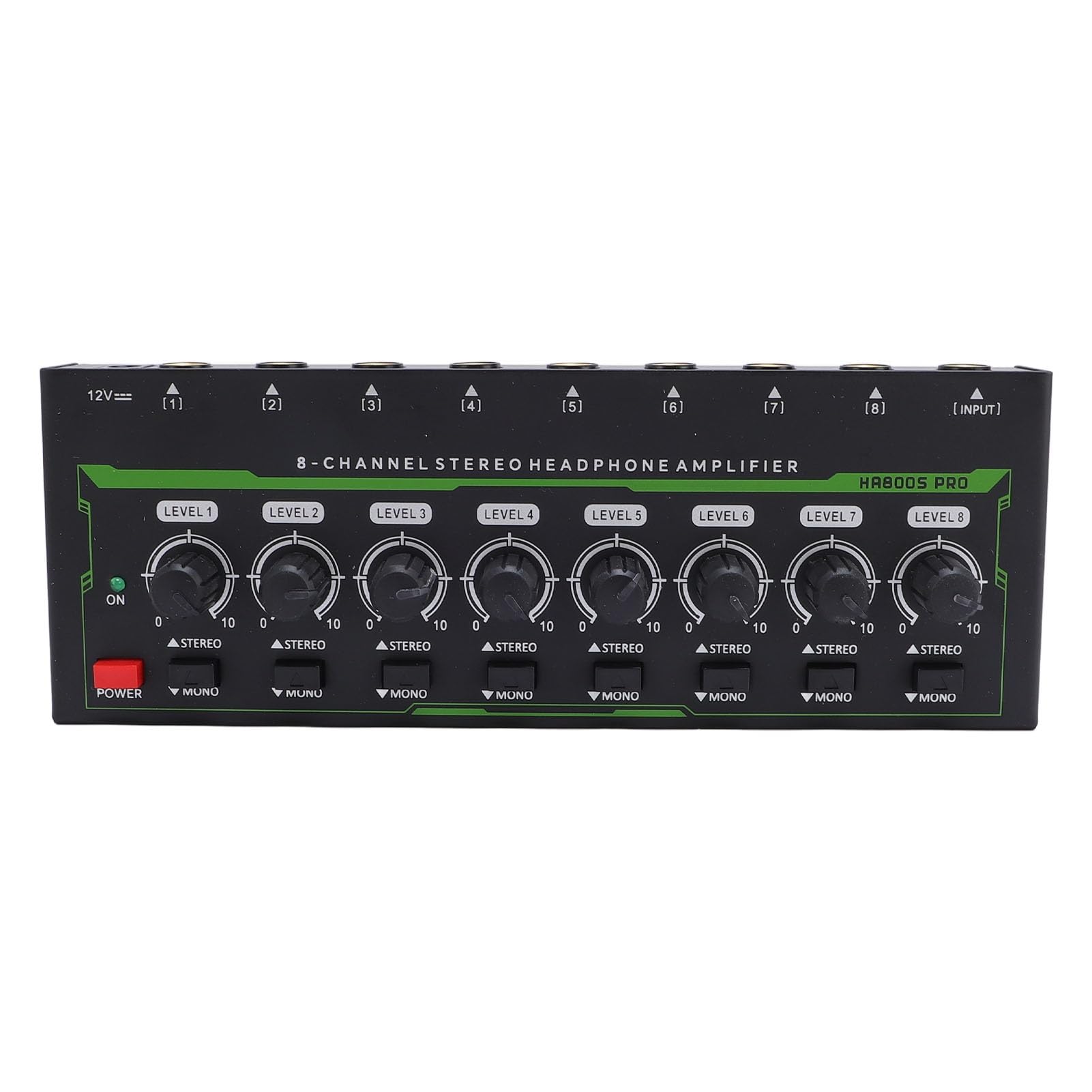Amplificador de Auriculares Studio con Salida de 8 Canales, Ajuste de Volumen Independiente, Conectores estéreo de 6,35 mm y Modo Mono/estéreo Seleccionable para grabación