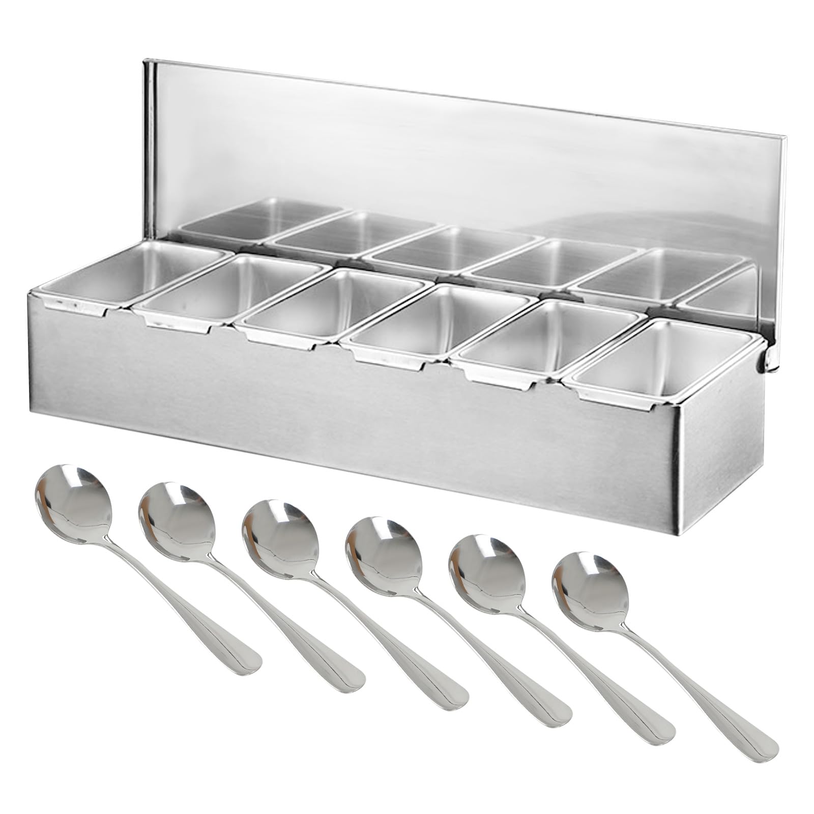 Contenitori per condimenti in acciaio inossidabile con coperchio, scatola per spezie per condimenti, vassoi per ingredienti staccabili, contenitore riutilizzabile per servire e vassoio per