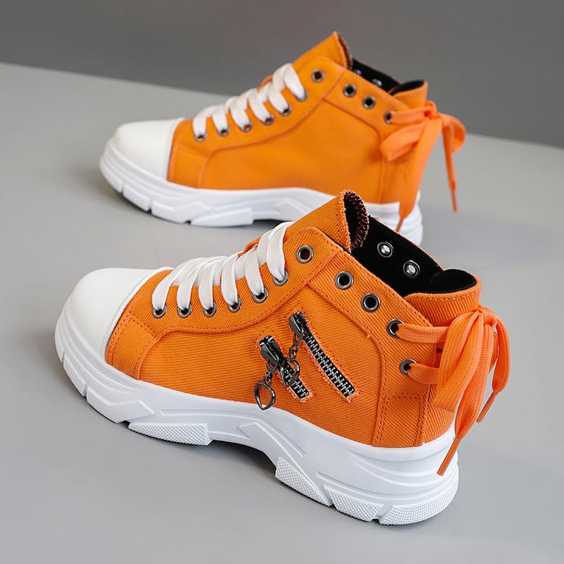 MAUGELY Women's High Top Heightened Sole Sports Causal Fashion Sneakers Canvas Shoes2