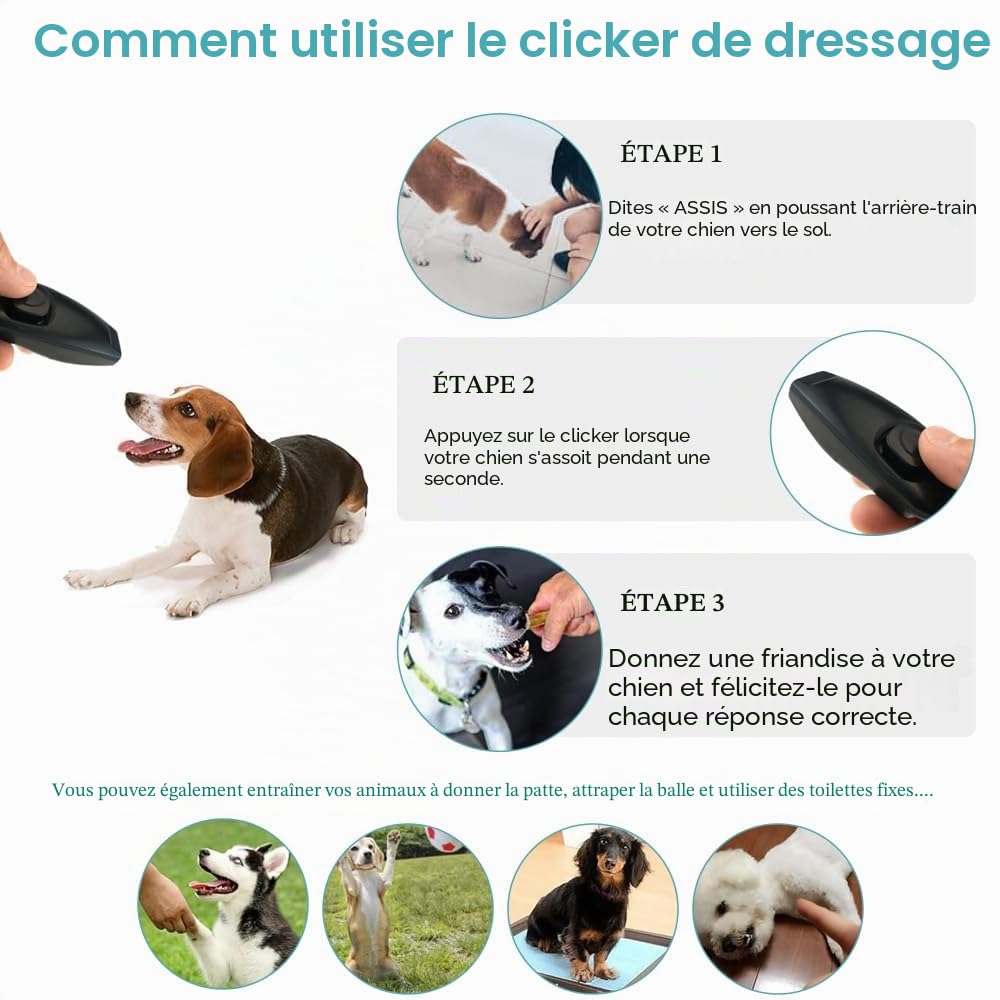 Cliqueur et Sifflet pour Chien - Lot de 2 Cliqueurs d'entraînement pour Chien avec Sangle de Poignet, Ensemble de Cliqueur et Sifflet Professionnel 2 en 1, Outils de Dressage pour Animaux de