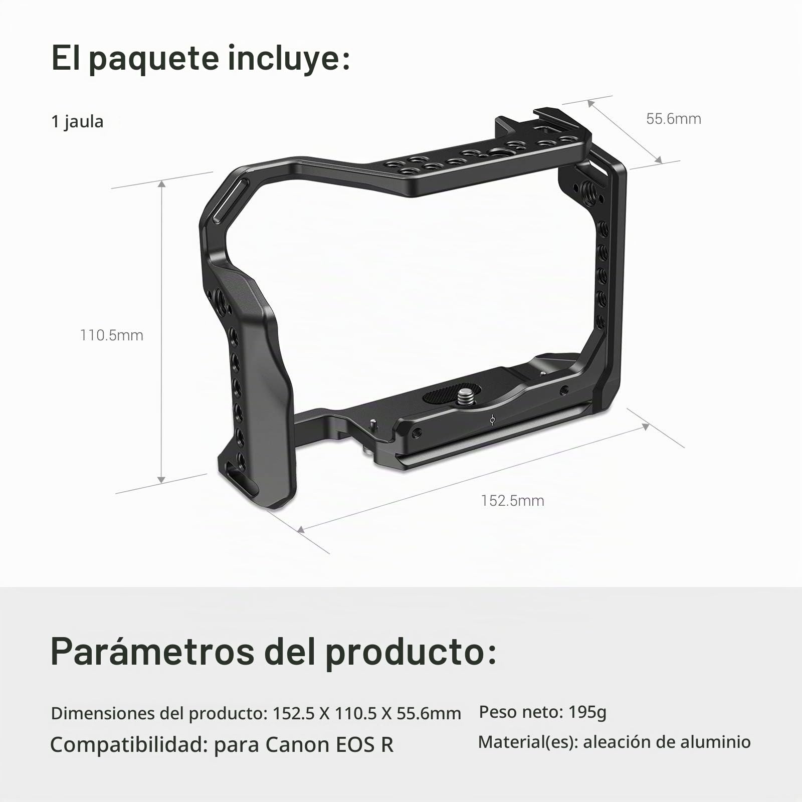 (Nueva Versión) SMALLRIG R Cage Jaula para Canon R, Cage con Cold Shoe Incorporada y Diseño Anti-torsión - CCC2803