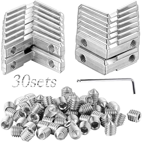 30 juegos de conectores internos tipo L de soporte de esquina 2020 para la serie 2020 de 0.236in, accesorios de perfil de extrusión de aluminio