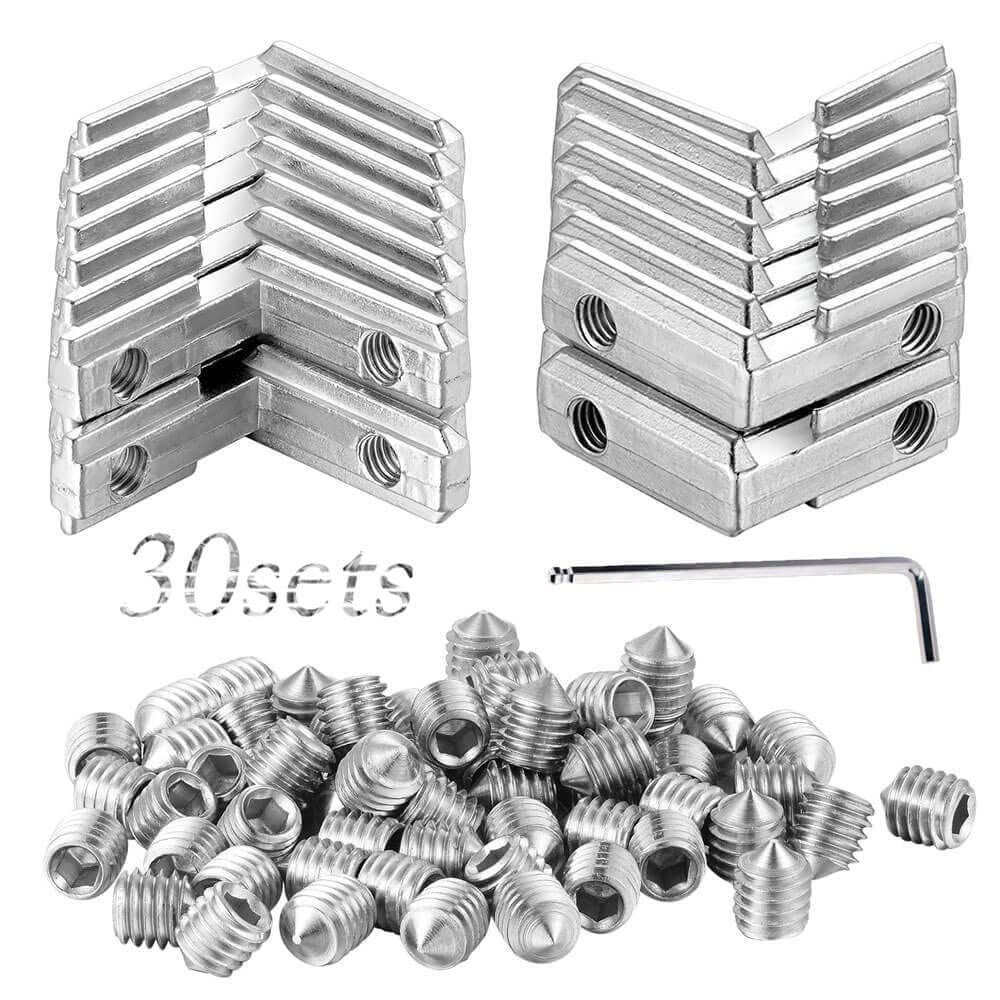 30Sets 2020 Corner Bracket L-Type Internal Connectors for 2020 Series 6mm Slot Aluminum Extrusion Profile Accessories(Silver)