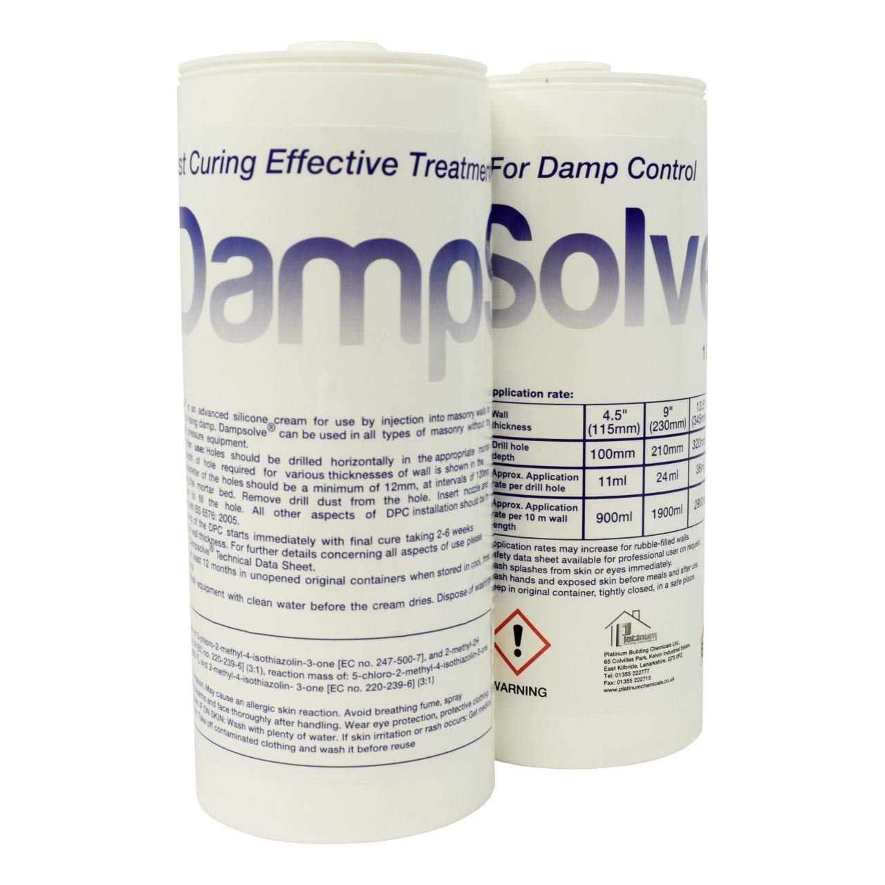 2 x DAMPSOLVE 1 Litre Cartridge DPC Damp Proof Injection Cream for Rising Damp Treatment