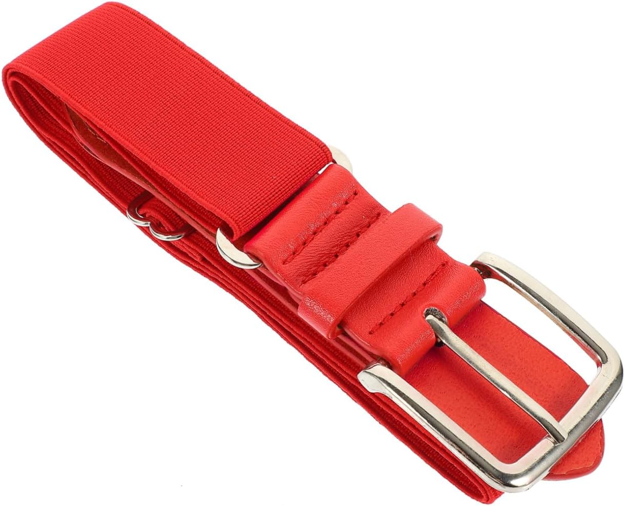 Elastic Baseball Belt for Men Women, Adjustable Red Stretch Synthetic Leather Belt, Youth Softball and Outdoor Sports Protective Waistband