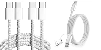 Braided USB C to USB C Cable 3ft and 2 in 1 for Apple USB to USB C Cable 3.3FT/60W, Braided USBC Cable for CarPlay, Android Auto, iPhone 15/15 Plus/15 Pro Max, iPad Pro/Air/Mini, Apple TV Remote 3rd
