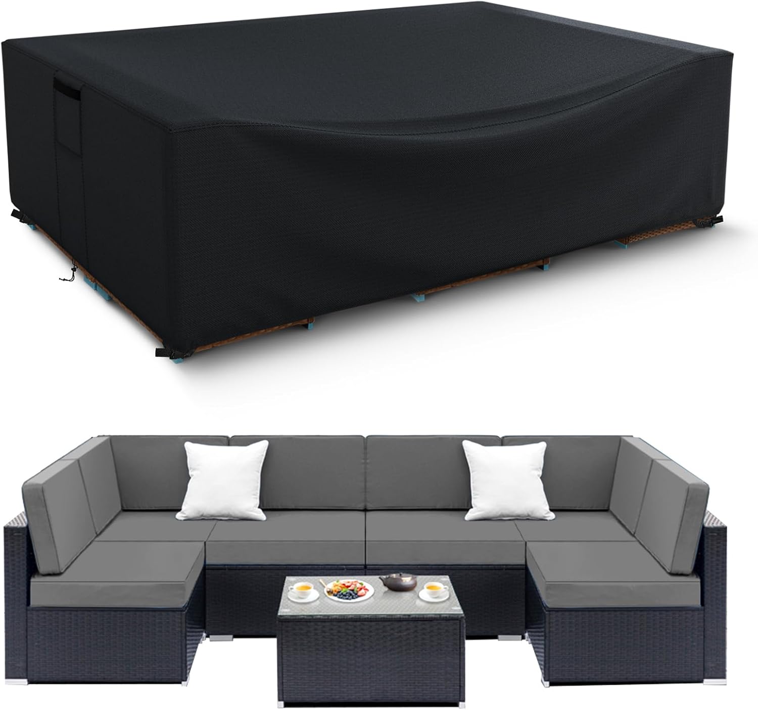 Patio Furniture Covers Waterproof, Heavy Duty 600D Outdoor Furniture Covers for Outside Sectional Sofa Set,Tear Resistance and Anti-UV, Black,108"L x 82"W x 28"H Black 108"Lx82"Wx28"H