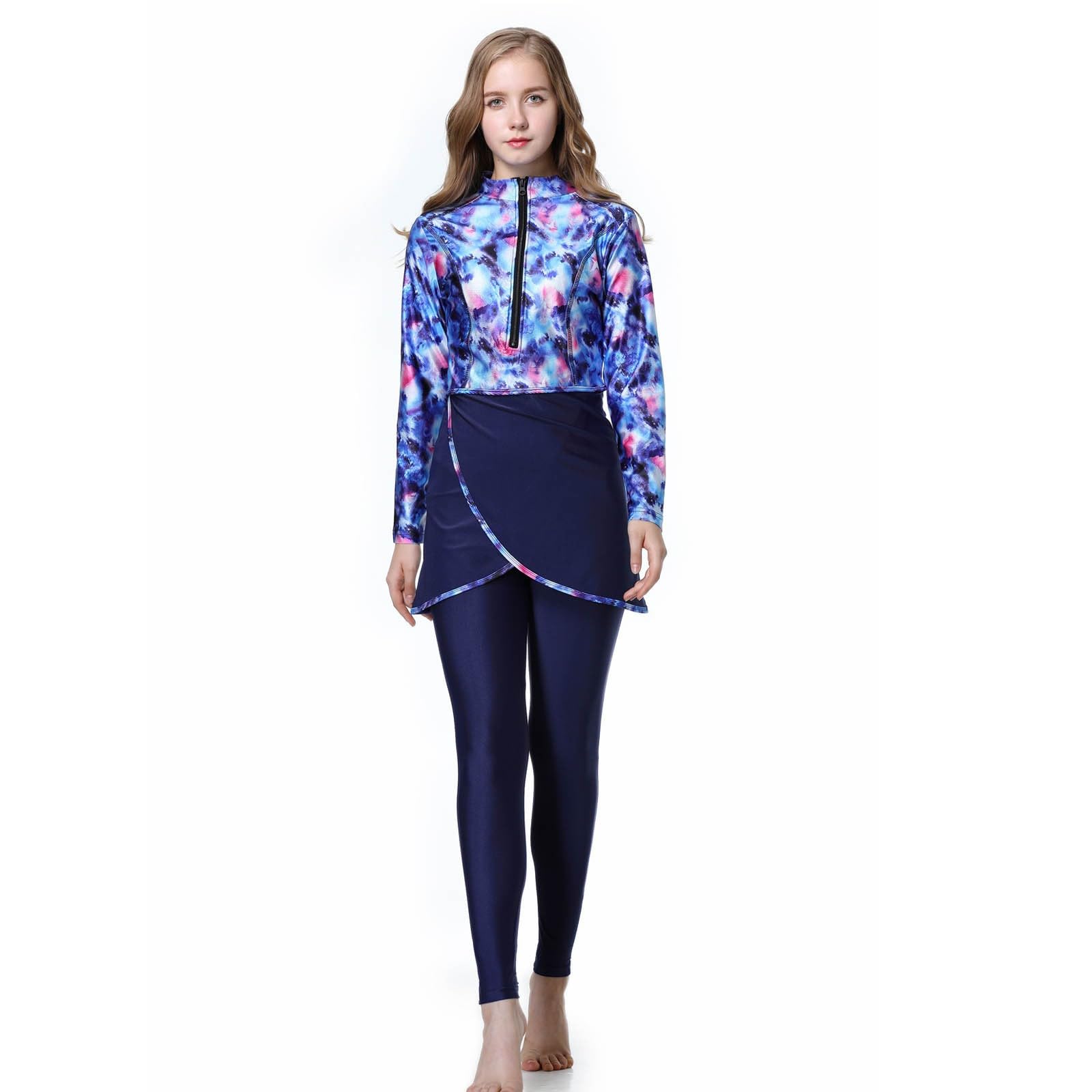 Generisch Conjunto de traje de baño para mujer, camiseta de manga larga y pantalón con gorro de natación de cobertura completa, ropa de playa para nadar al aire libre, surf, buceo, actividades de