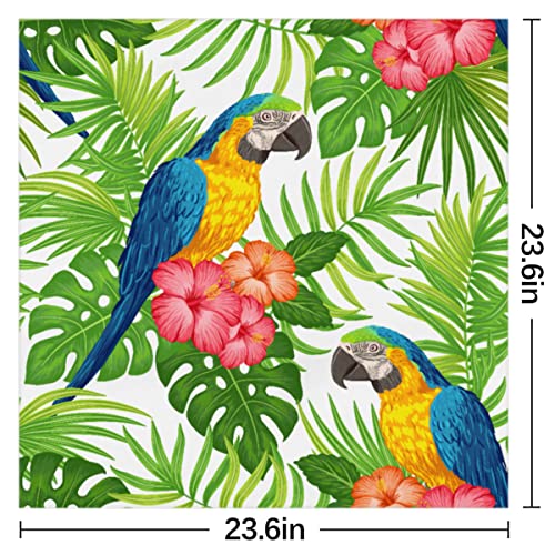Tropical Floral Bird Parrot Square Silk Hair Scarf for Women, Lightweight Summer Head Scarf for Girls Wedding Travel Yoga Handkerchief Shawl Sunscreen Scarves Hair Accessories 23.6 Inches2