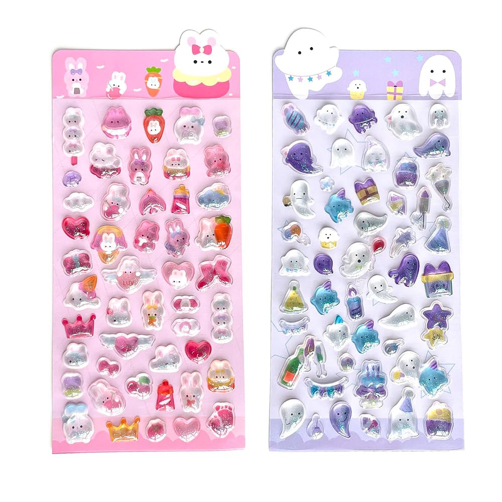 JetWave デコシール 可愛い 2枚セット 立体 ドロップ 3Dぷっくりシール DIY キラキラな 女の子 ギフト インテリア 手帳 スマホ スクラップブック用 (レッド＋パープル)