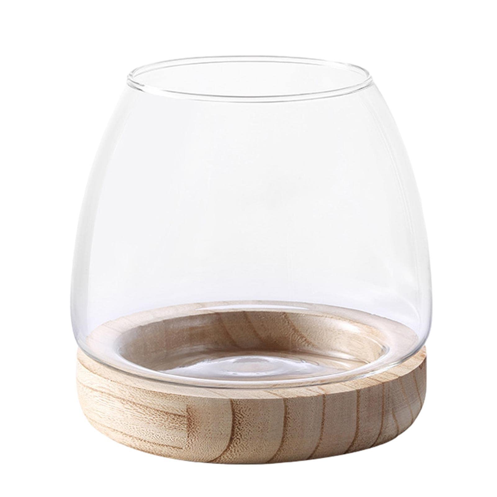 Bocal à Poissons en Verre avec Base en Bois, Petit Aquarium pour Poissons Betta Rouges, Vase en Verre pour Pla-nte Hydroponique, Vase à Fleurs pour Décoration de Bureau Maison